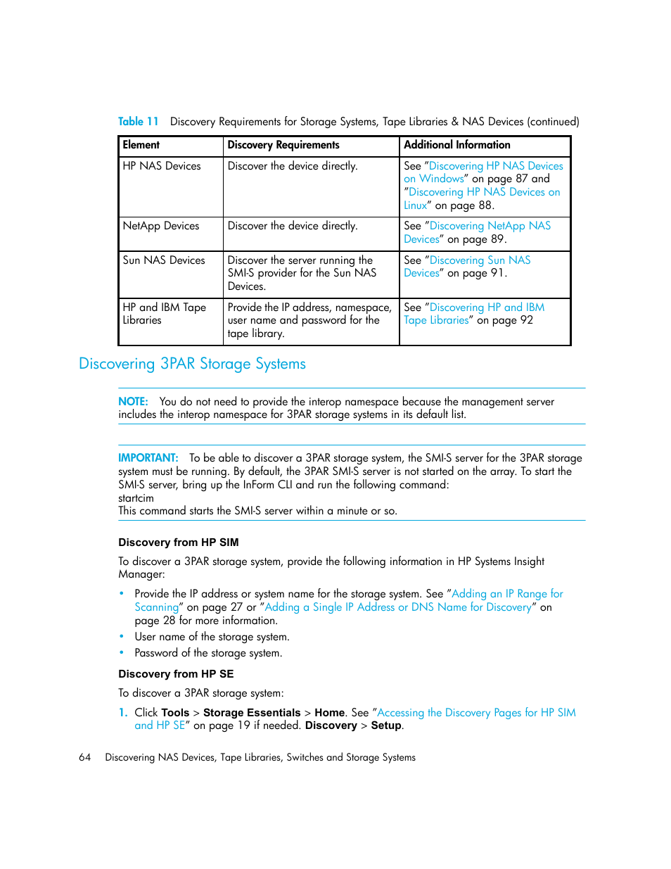 Discovering 3par storage systems, Discovery from hp sim discovery from hp se, Discovering 3par storage | Systems | HP Storage Essentials NAS Manager Software User Manual | Page 96 / 770