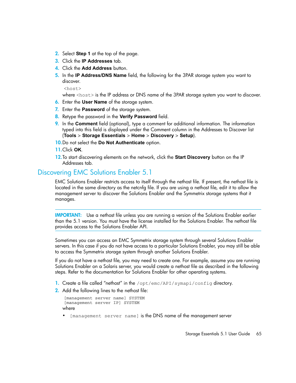 Discovering emc solutions enabler 5.1, Discovering emc solutions, Enabler 5.1 | HP Storage Essentials NAS Manager Software User Manual | Page 97 / 770