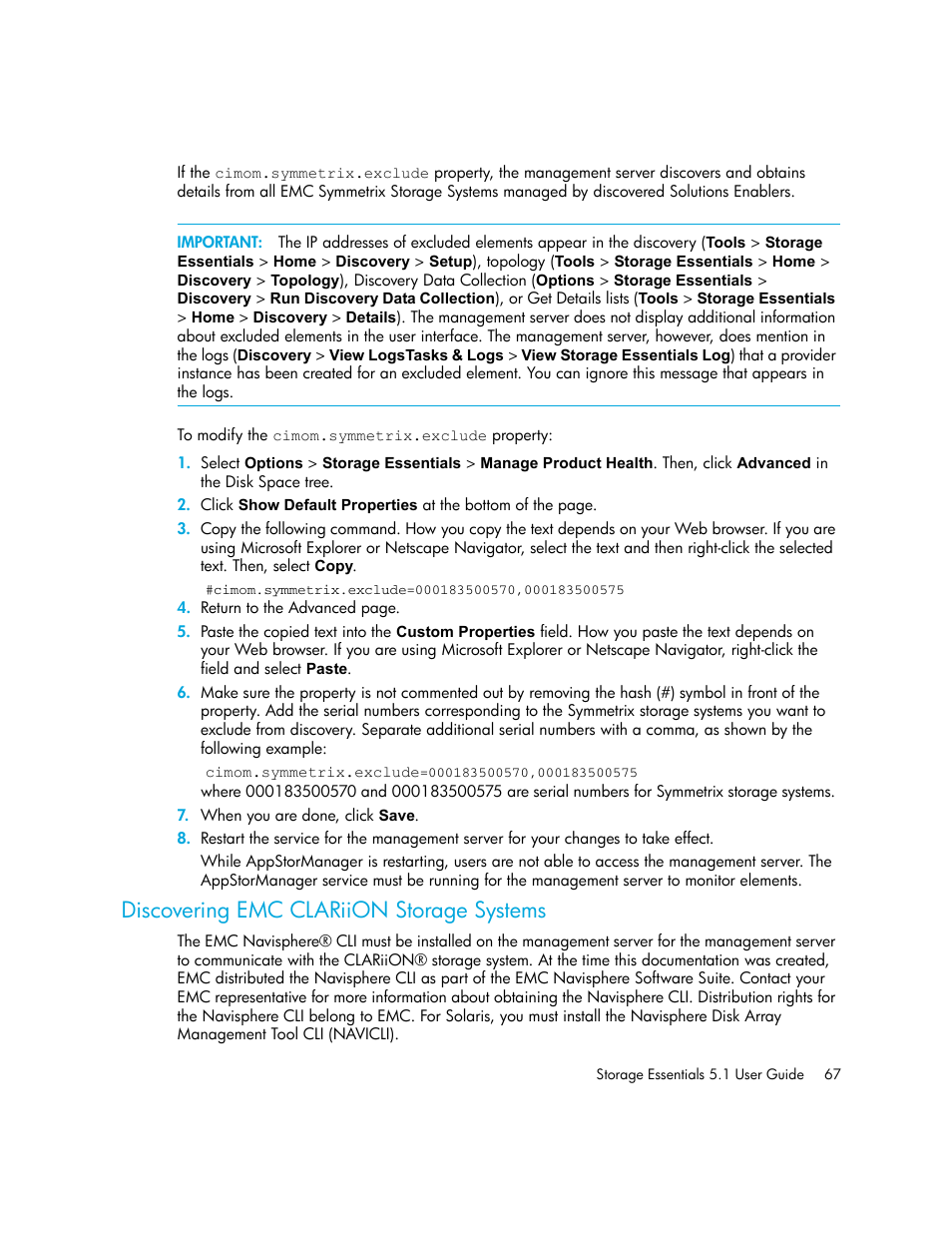 Discovering emc clariion storage systems, Discovering emc clariion, Storage systems | HP Storage Essentials NAS Manager Software User Manual | Page 99 / 770