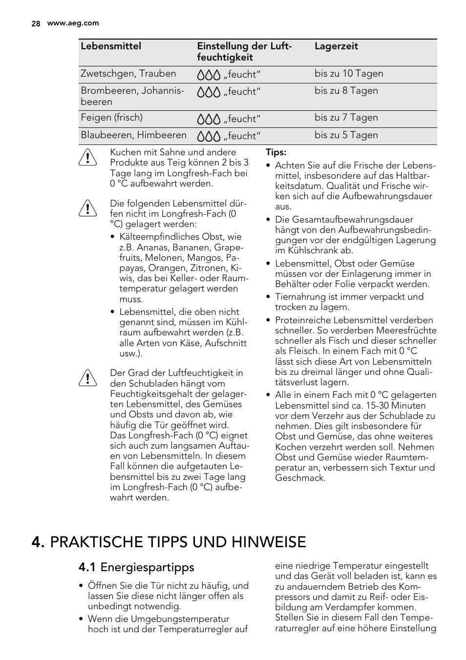 Praktische tipps und hinweise, 1 energiespartipps | AEG SKZ81200F0 User Manual | Page 28 / 76