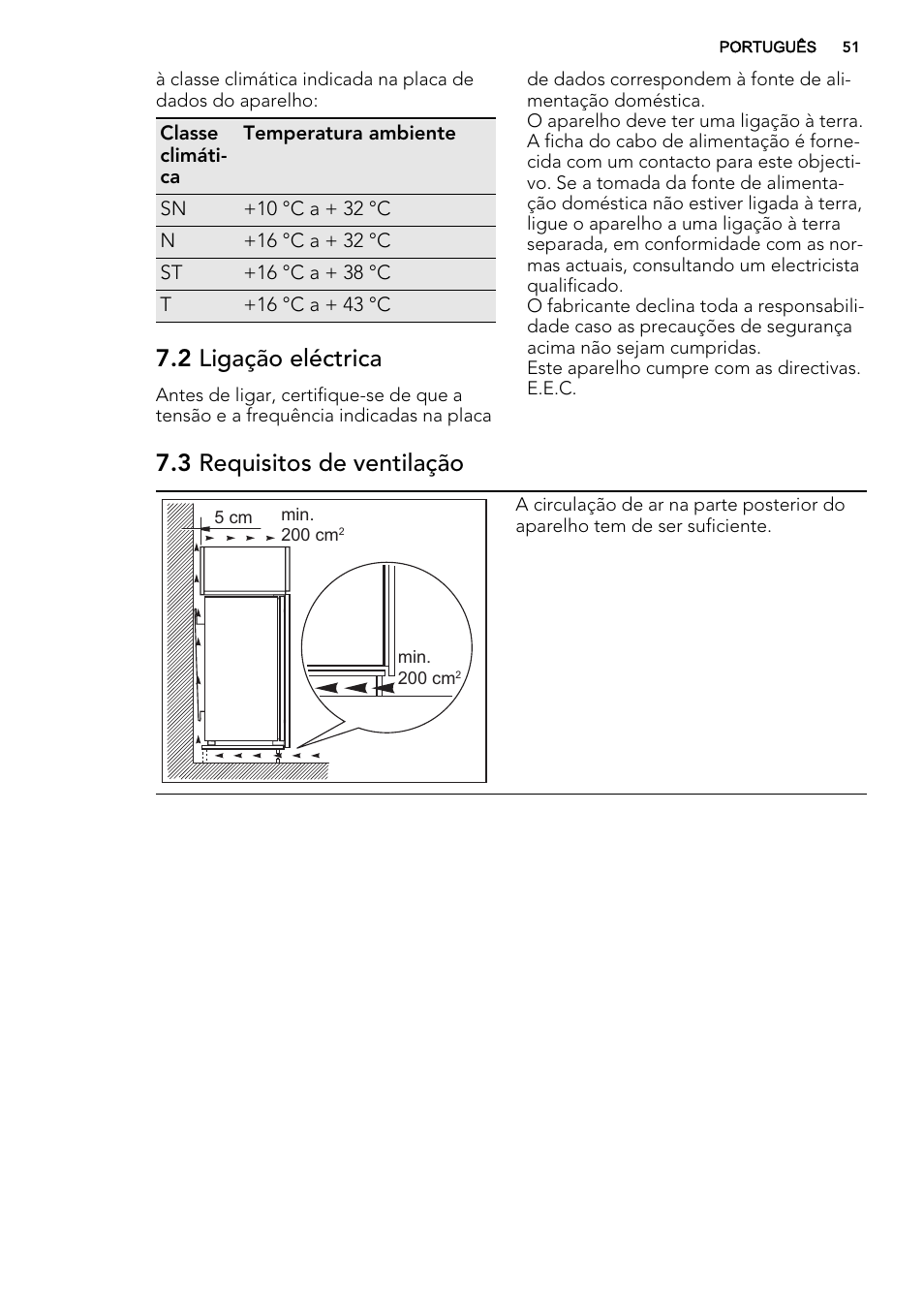 2 ligação eléctrica, 3 requisitos de ventilação | AEG SKZ81200F0 User Manual | Page 51 / 76