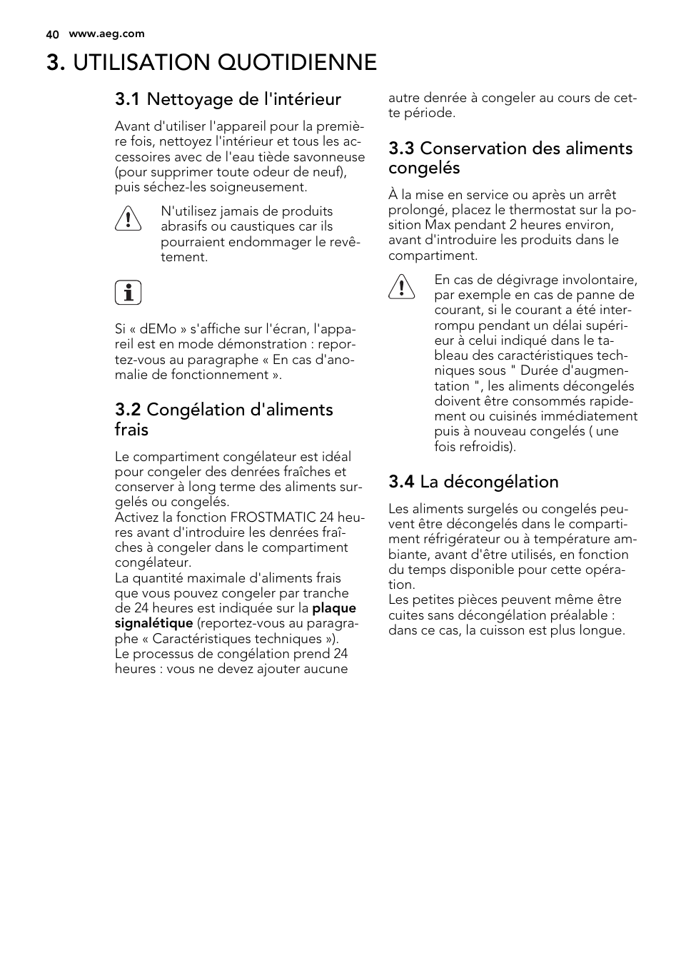 Utilisation quotidienne | AEG SKS91240F0 User Manual | Page 40 / 68