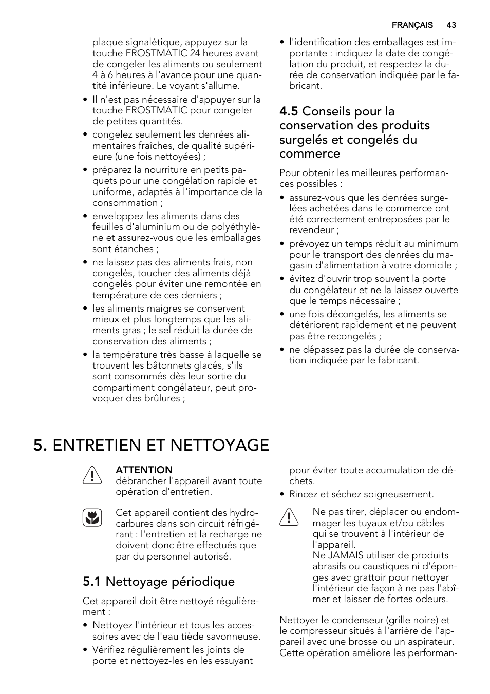 Entretien et nettoyage, 1 nettoyage périodique | AEG SKS91240F0 User Manual | Page 43 / 68