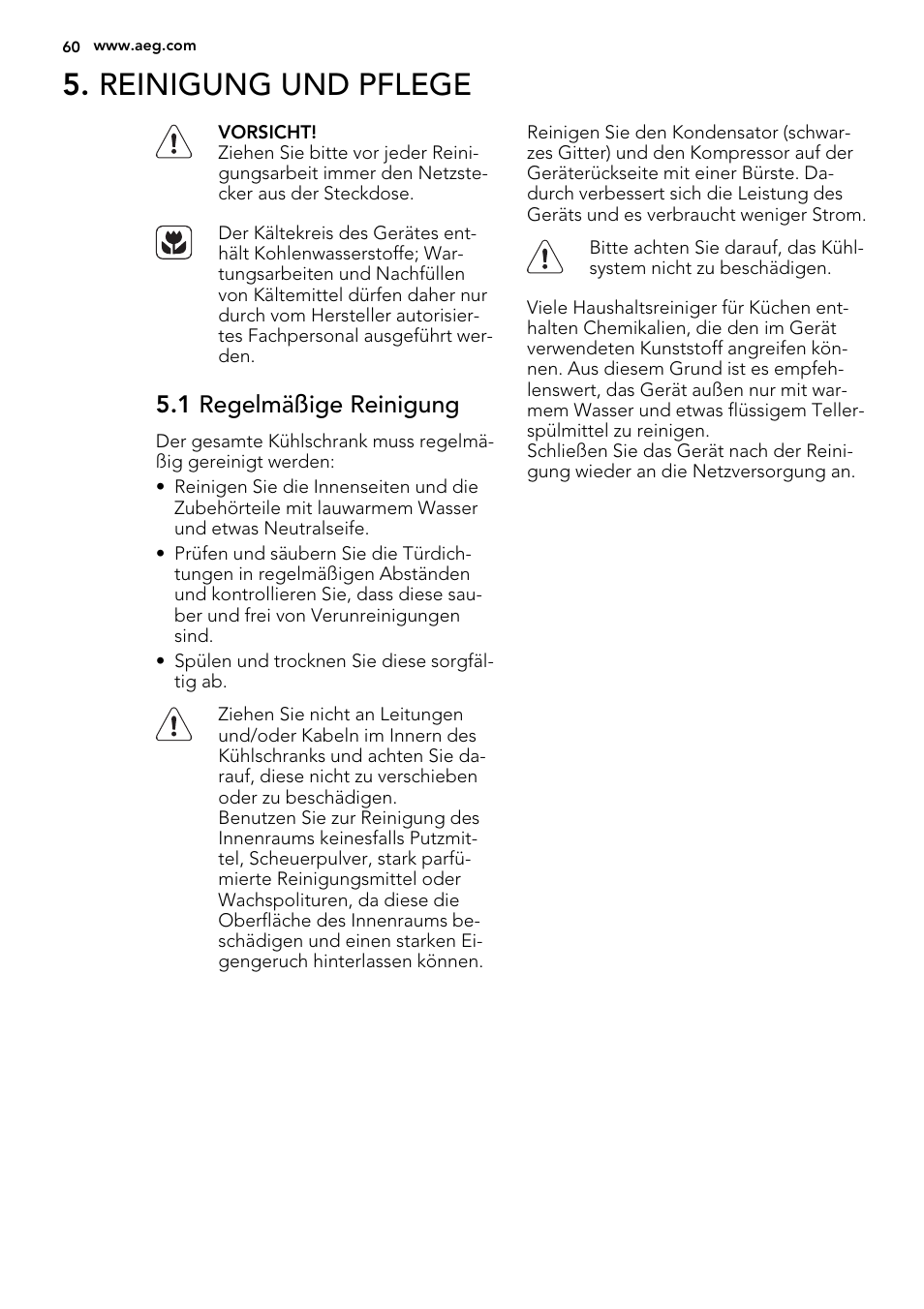 Reinigung und pflege, 1 regelmäßige reinigung | AEG SKS91240F0 User Manual | Page 60 / 68