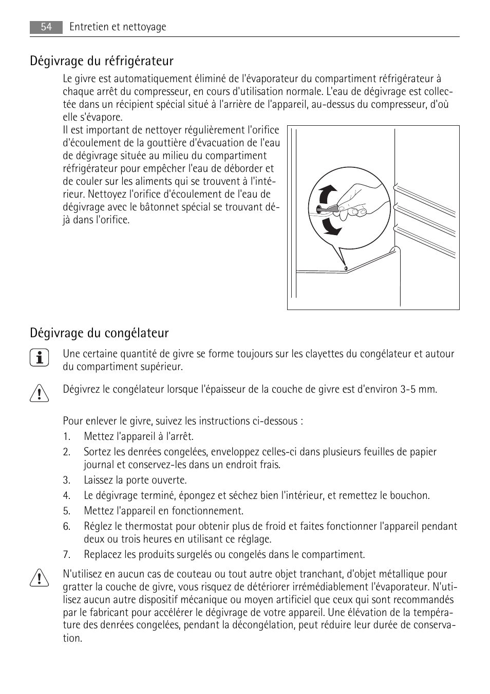 Dégivrage du réfrigérateur, Dégivrage du congélateur | AEG SKS88849F0 User Manual | Page 54 / 84