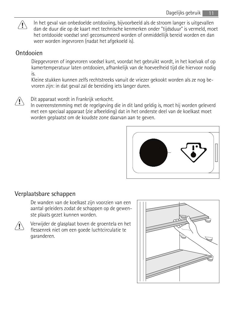Ontdooien, Verplaatsbare schappen | AEG SKS88840F0 User Manual | Page 11 / 76