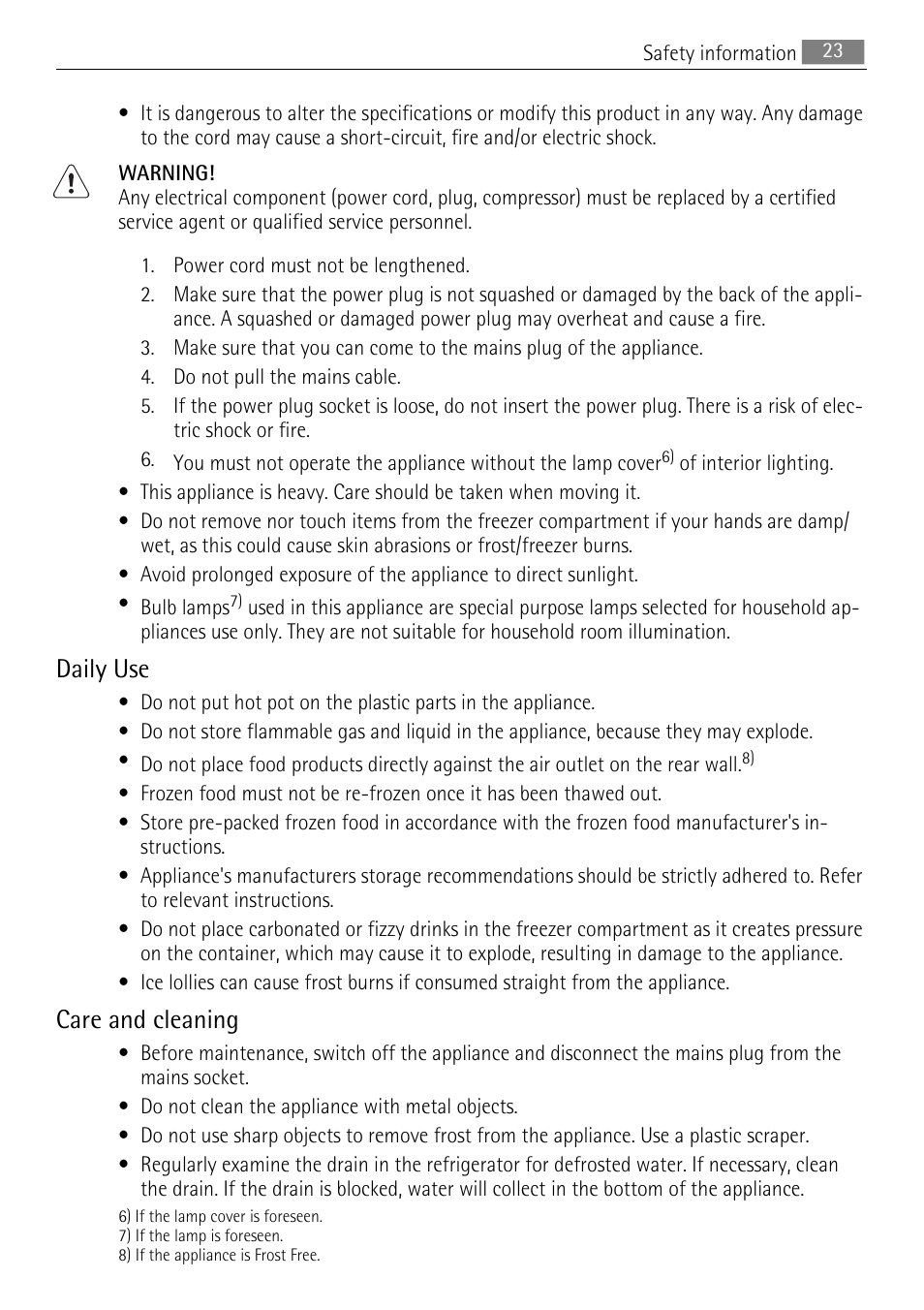 Daily use, Care and cleaning | AEG SKS88840F0 User Manual | Page 23 / 76