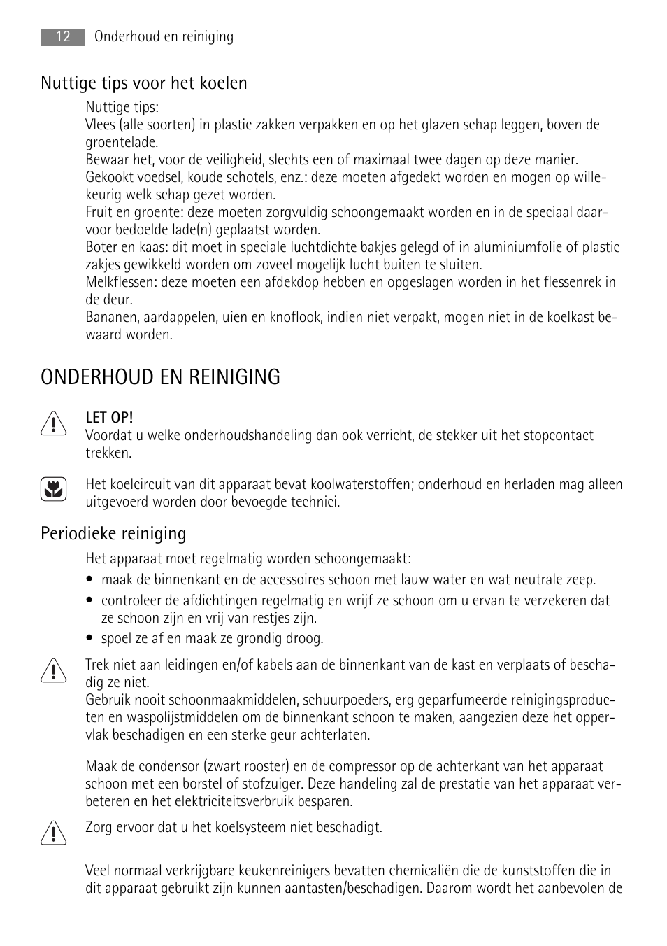 Onderhoud en reiniging, Nuttige tips voor het koelen, Periodieke reiniging | AEG SKS88800F0 User Manual | Page 12 / 76