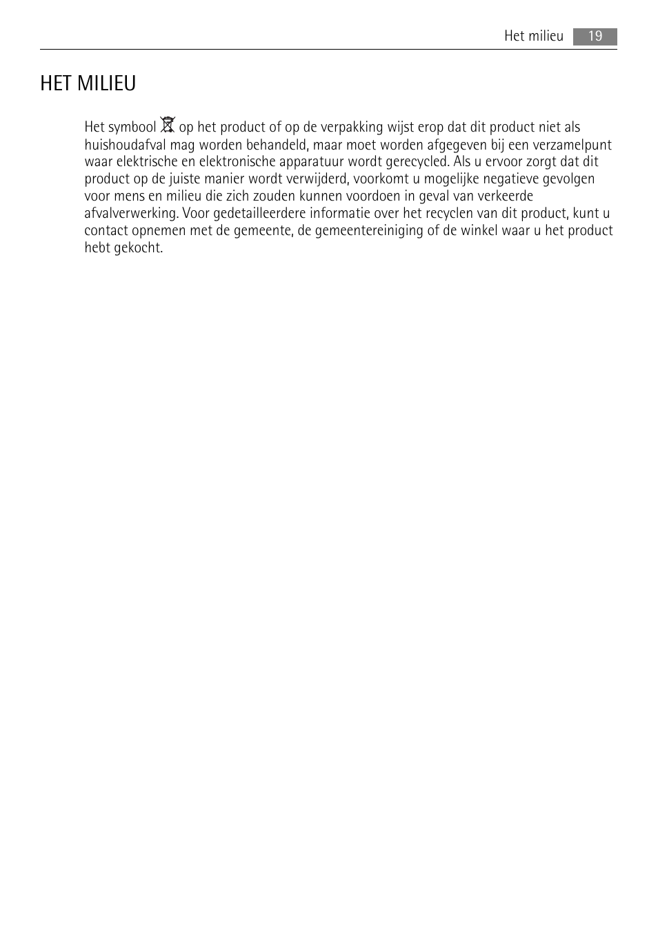 Het milieu | AEG SKS88800F0 User Manual | Page 19 / 76