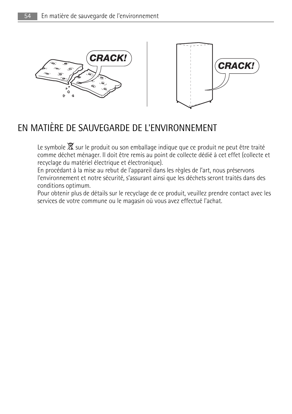 En matière de sauvegarde de l'environnement, Crack | AEG SKS88800F0 User Manual | Page 54 / 76