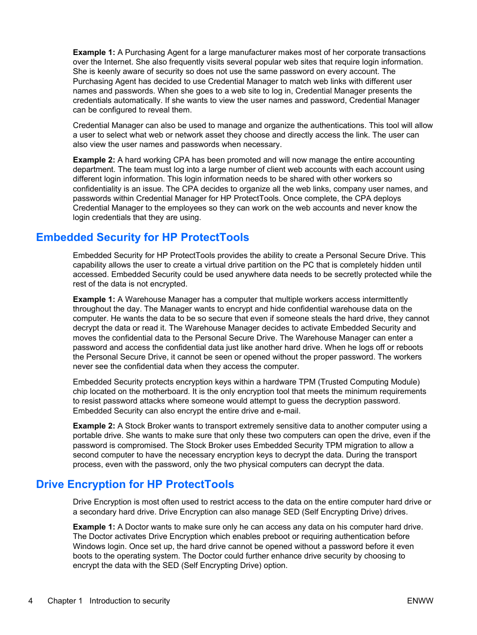 Embedded security for hp protecttools, Drive encryption for hp protecttools | HP HP ProtectTools Security Software, Version 6.0 (User Guide) User Manual | Page 14 / 74