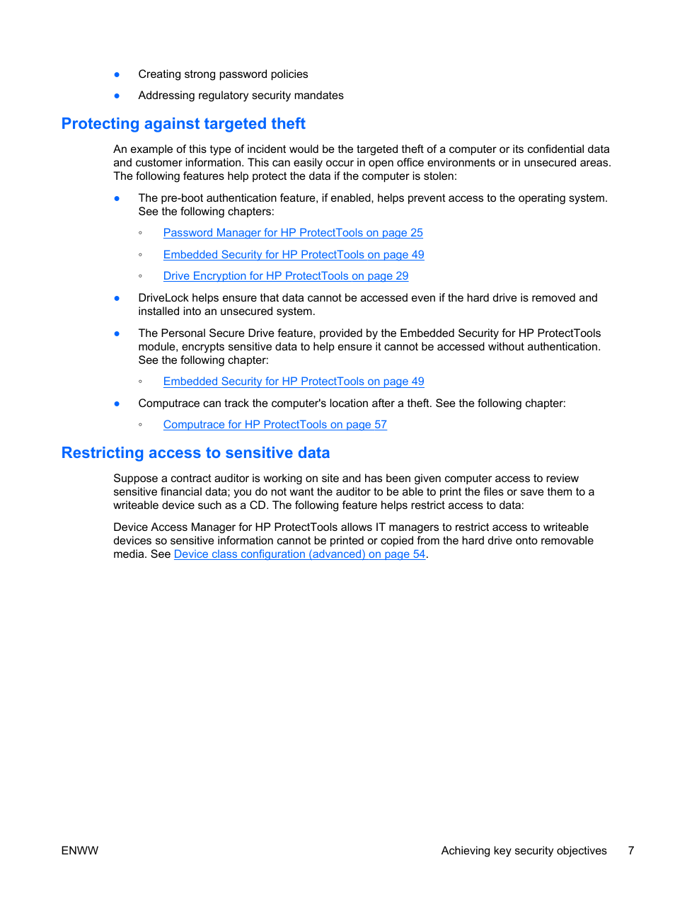 Protecting against targeted theft, Restricting access to sensitive data | HP HP ProtectTools Security Software, Version 6.0 (User Guide) User Manual | Page 17 / 74