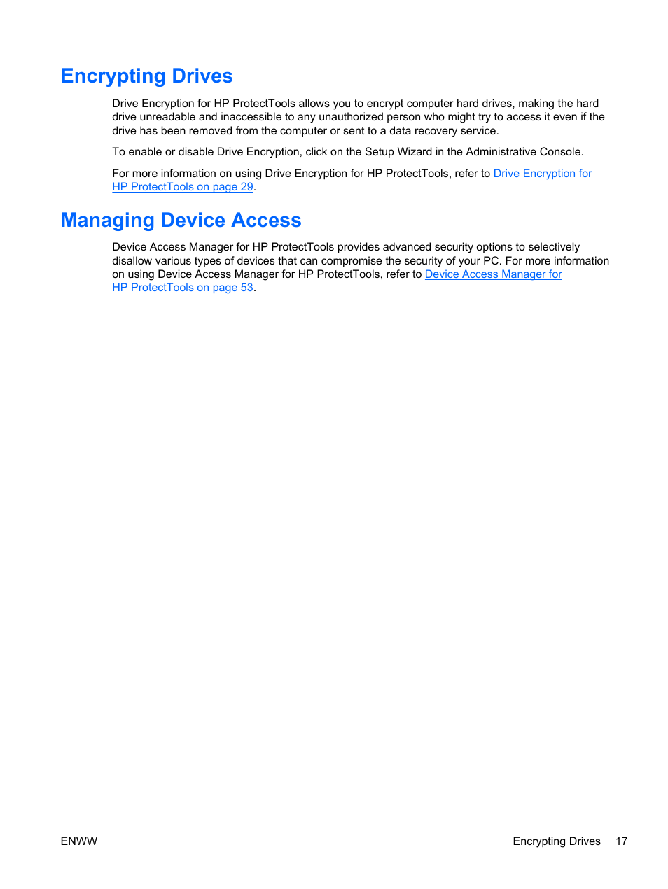 Encrypting drives, Managing device access, Encrypting drives managing device access | HP HP ProtectTools Security Software, Version 6.0 (User Guide) User Manual | Page 27 / 74