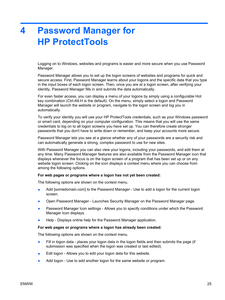 Password manager for hp protecttools, 4 password manager for hp protecttools, 4password manager for hp protecttools | HP HP ProtectTools Security Software, Version 6.0 (User Guide) User Manual | Page 35 / 74