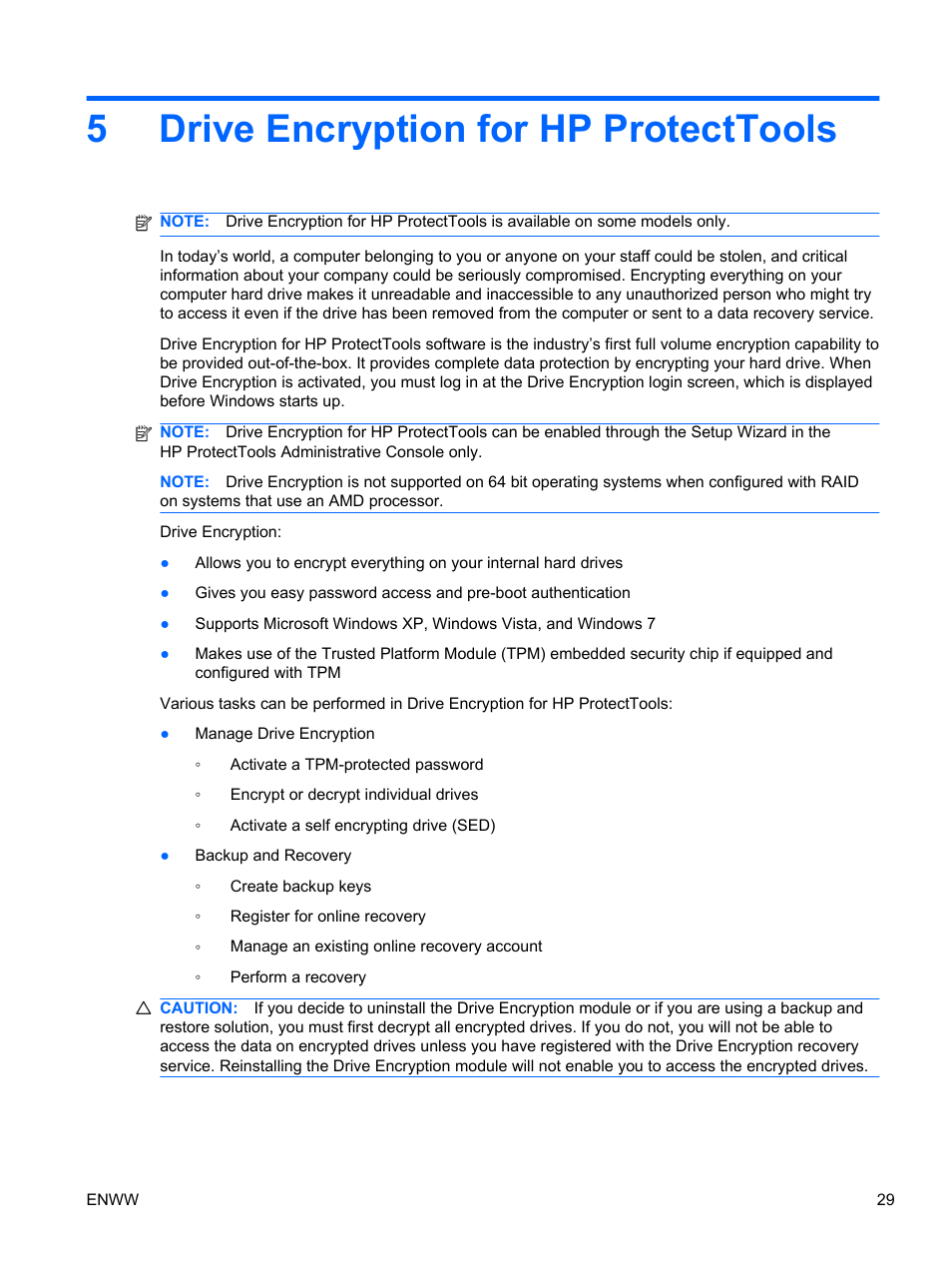 Drive encryption for hp protecttools, 5 drive encryption for hp protecttools, Drive encryption for | 5drive encryption for hp protecttools | HP HP ProtectTools Security Software, Version 6.0 (User Guide) User Manual | Page 39 / 74