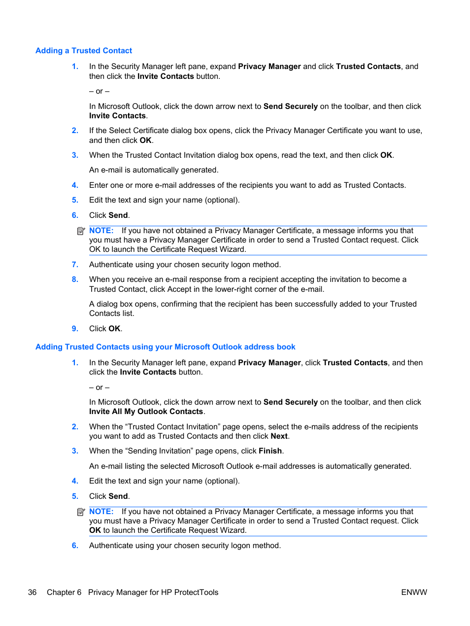 Adding a trusted contact | HP HP ProtectTools Security Software, Version 6.0 (User Guide) User Manual | Page 46 / 74