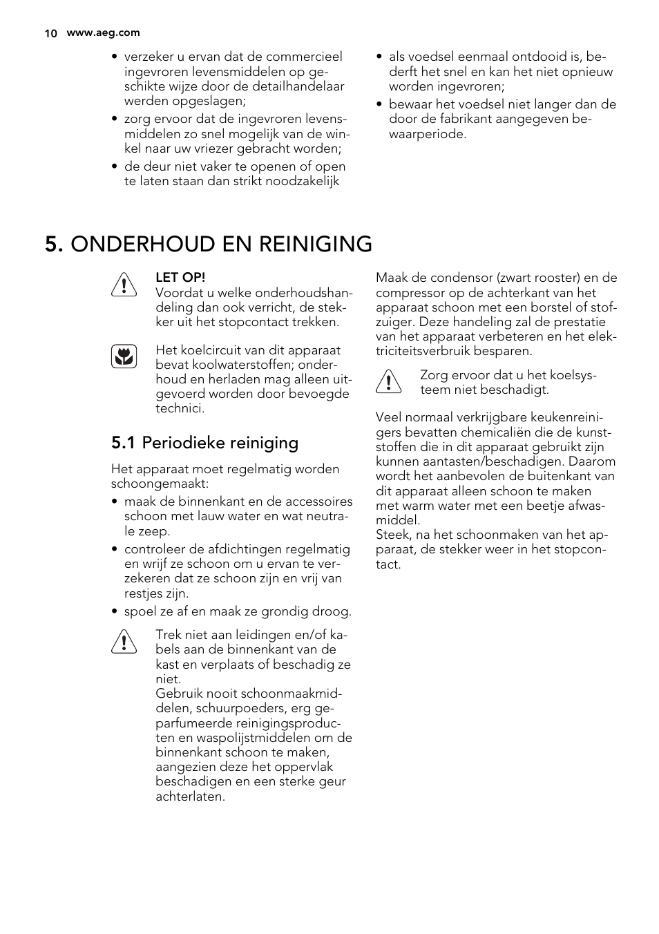 Onderhoud en reiniging, 1 periodieke reiniging | AEG SKS81040F0 User Manual | Page 10 / 68