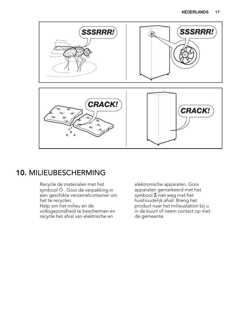 Sssrrr, Crack, Milieubescherming | AEG SKS81040F0 User Manual | Page 17 / 68