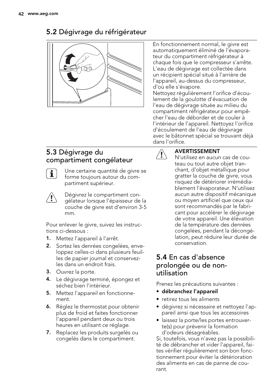 2 dégivrage du réfrigérateur, 3 dégivrage du compartiment congélateur | AEG SKS81040F0 User Manual | Page 42 / 68