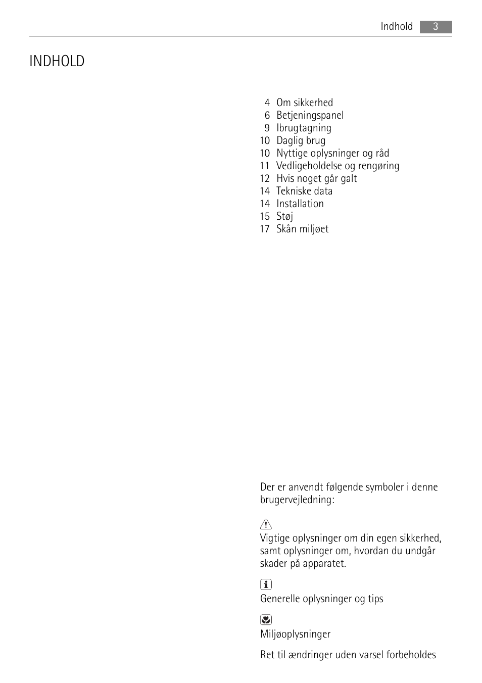 Indhold | AEG SKS81000F0 User Manual | Page 3 / 92