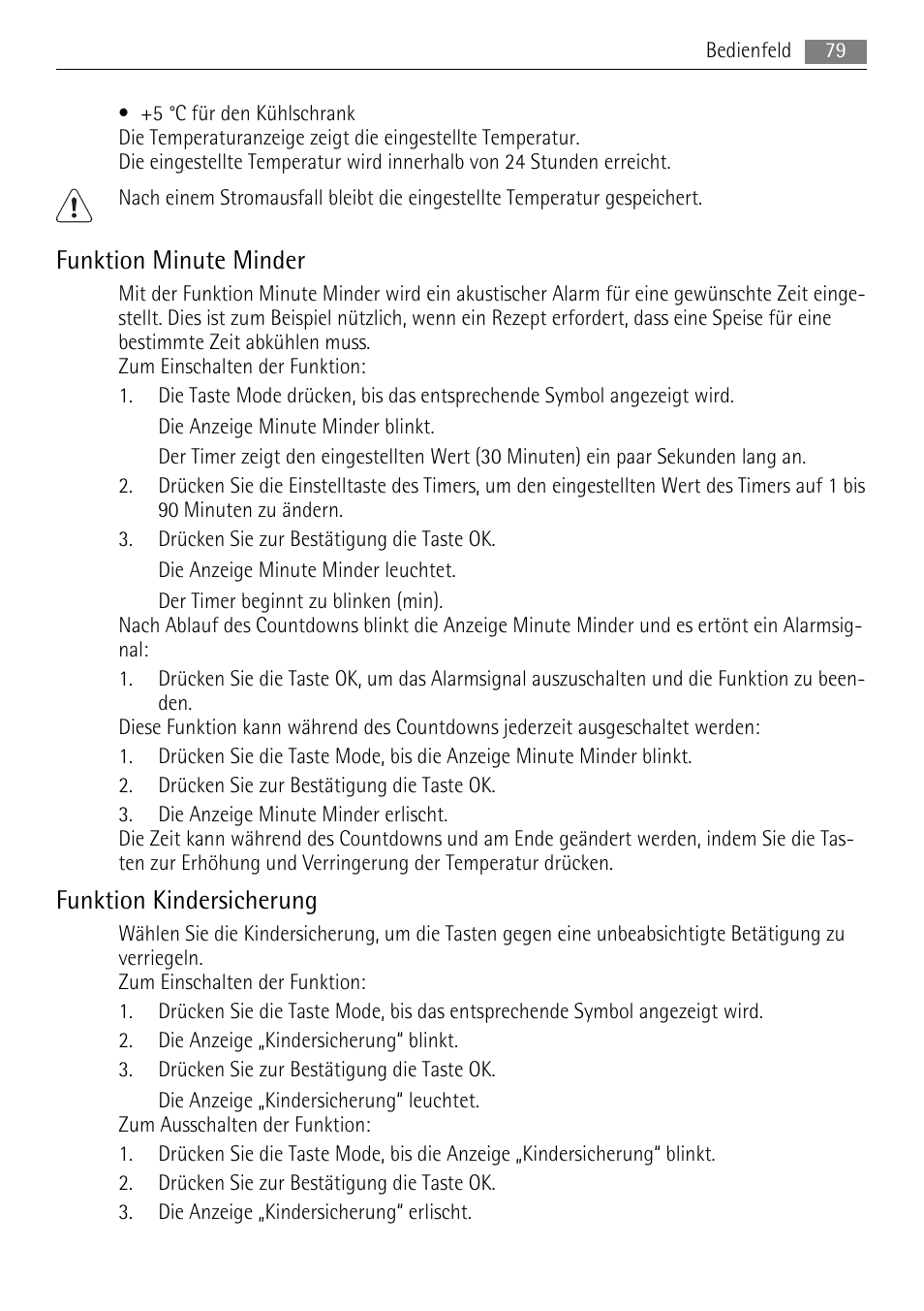 Funktion minute minder, Funktion kindersicherung | AEG SKS81000F0 User Manual | Page 79 / 92