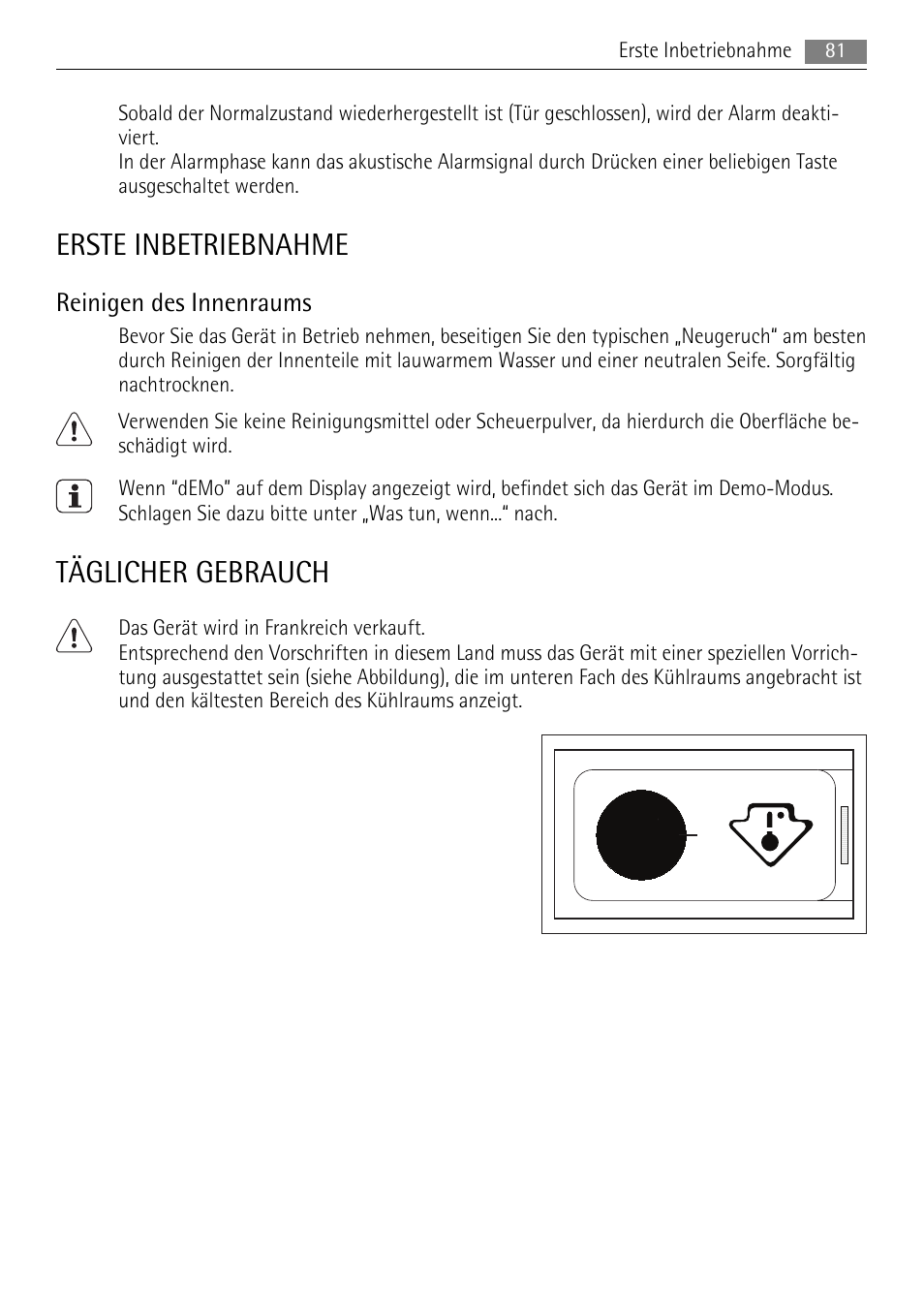 Erste inbetriebnahme, Täglicher gebrauch, Reinigen des innenraums | AEG SKS81000F0 User Manual | Page 81 / 92