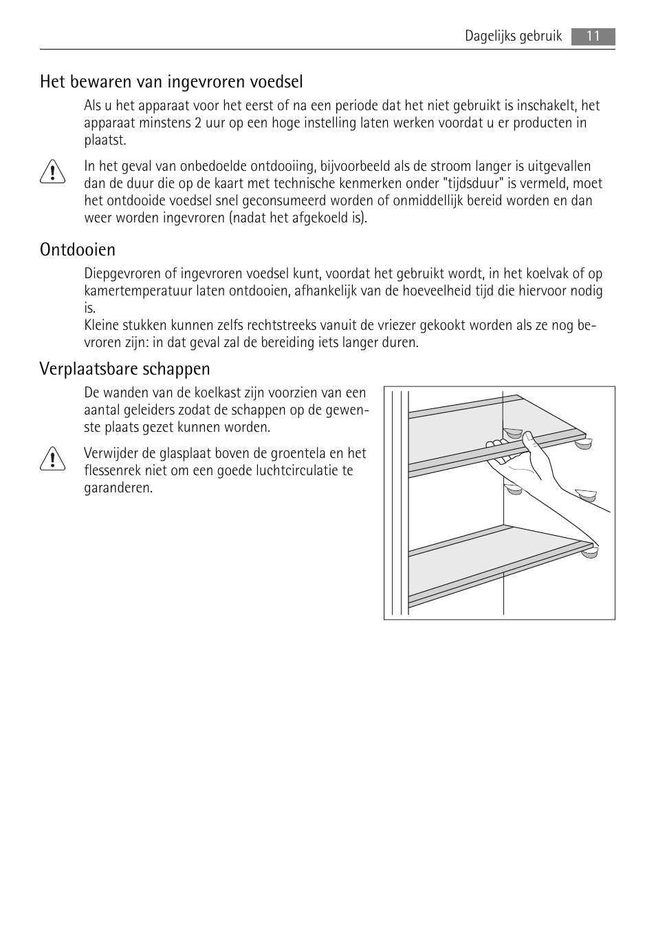 Het bewaren van ingevroren voedsel, Ontdooien, Verplaatsbare schappen | AEG SKS68848F0 User Manual | Page 11 / 84