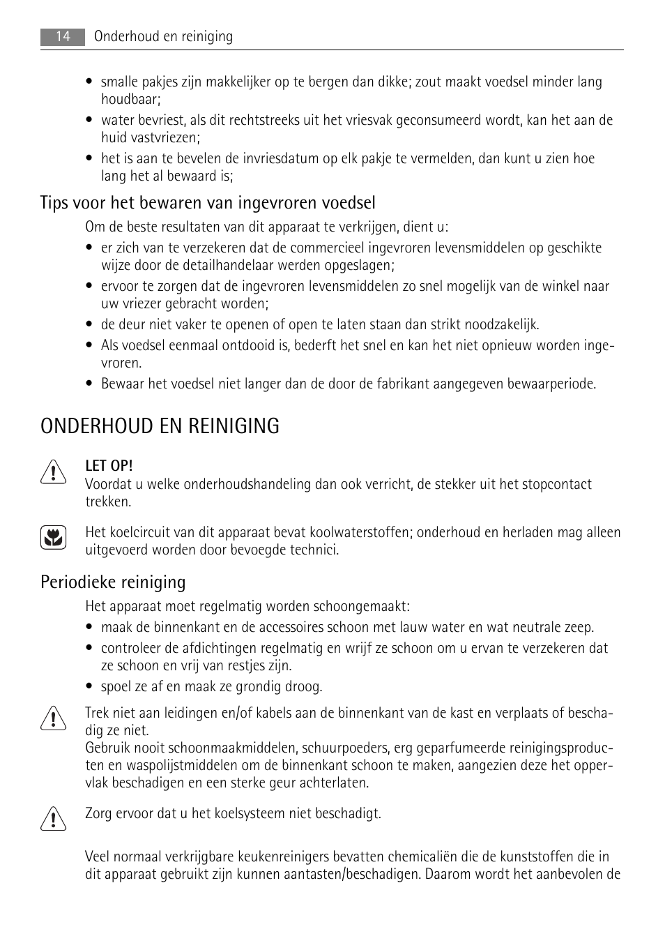 Onderhoud en reiniging, Tips voor het bewaren van ingevroren voedsel, Periodieke reiniging | AEG SKS68848F0 User Manual | Page 14 / 84