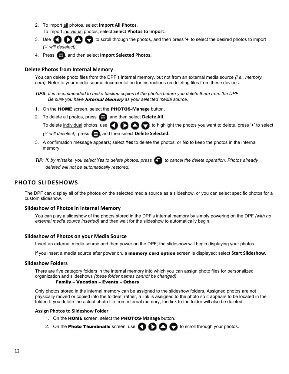 Photo slideshows | HP df1010p1 Rahmen für Digitalbilder User Manual | Page 12 / 20