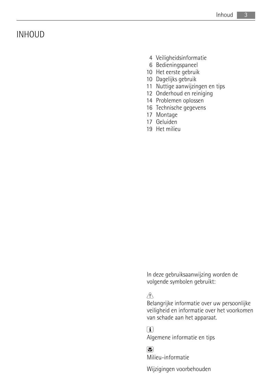 Inhoud | AEG SKS68808F0 User Manual | Page 3 / 76