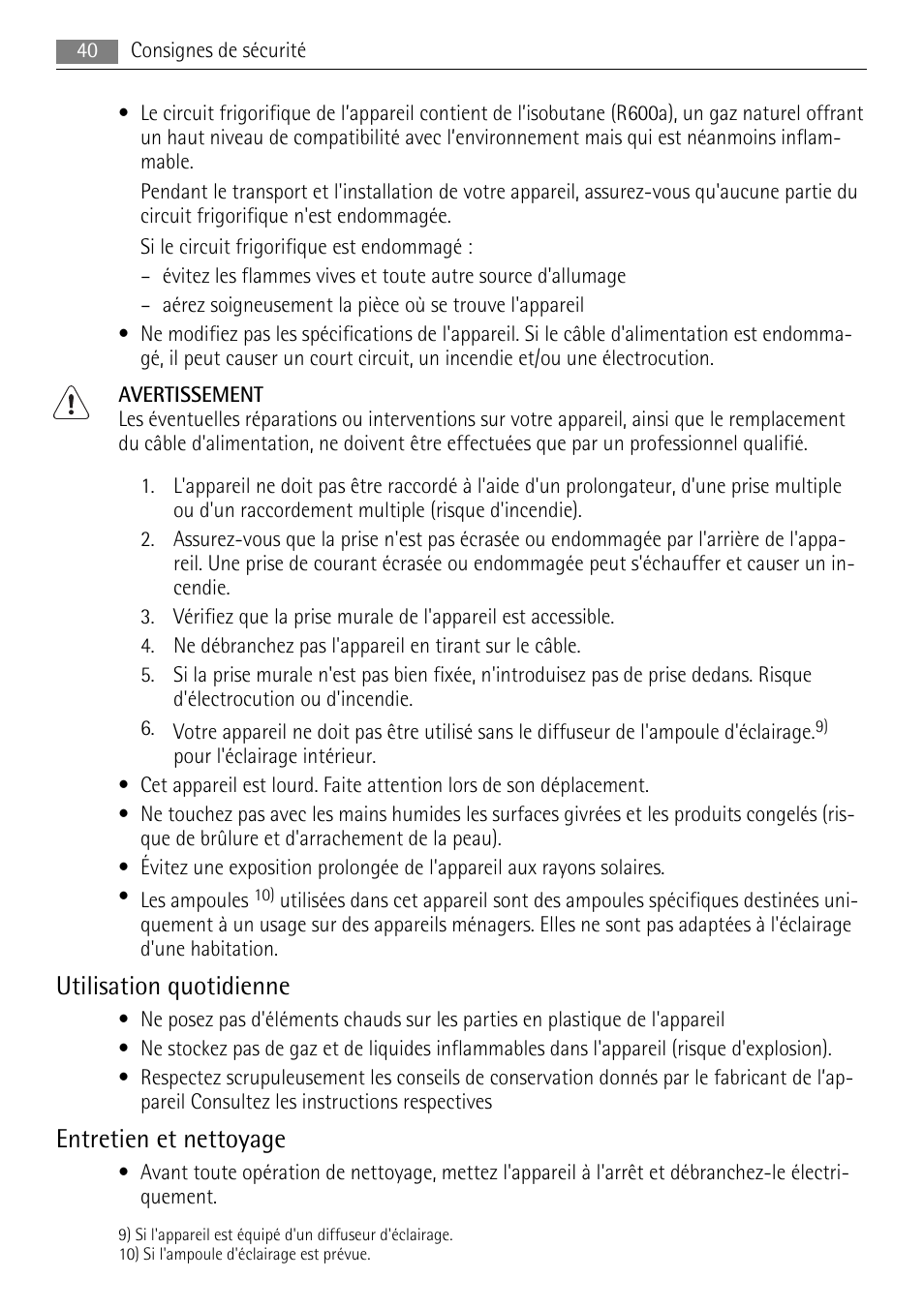 Utilisation quotidienne, Entretien et nettoyage | AEG SKS68808F0 User Manual | Page 40 / 76