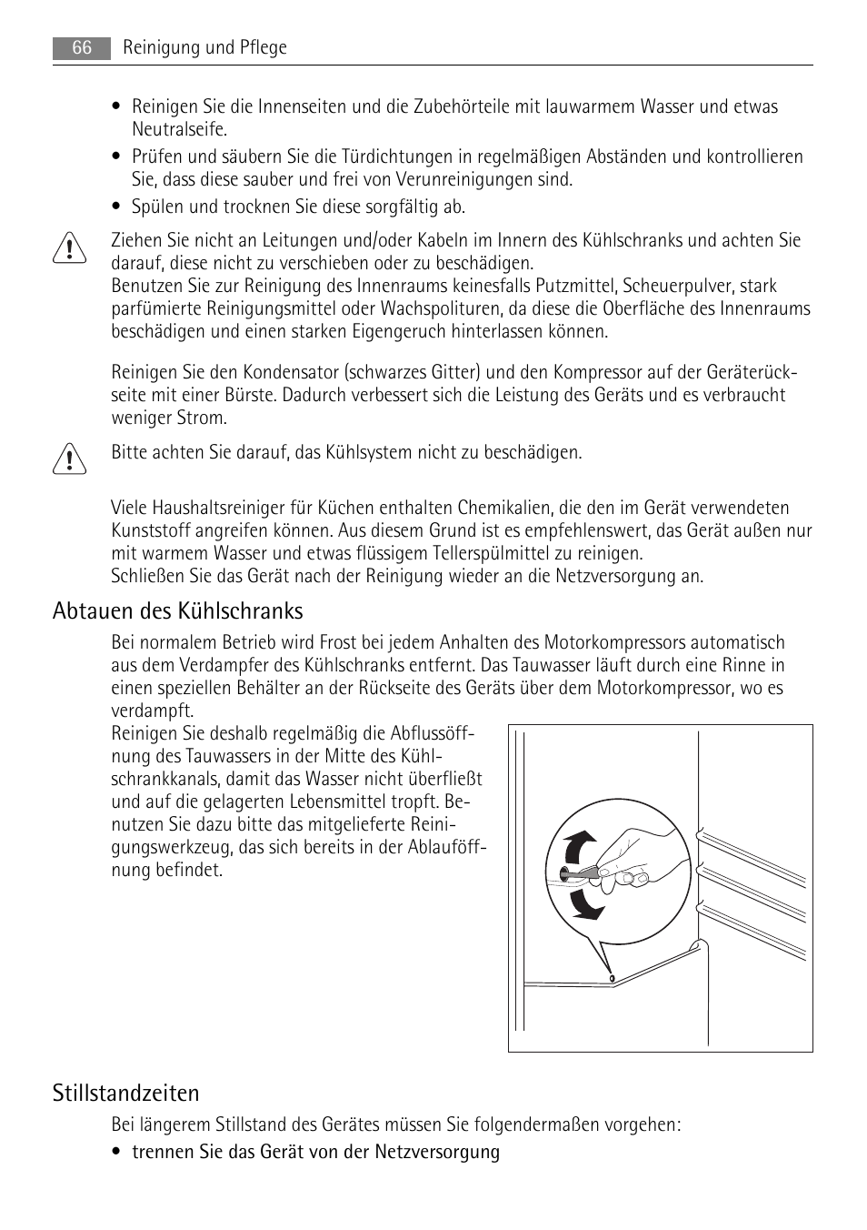 Abtauen des kühlschranks, Stillstandzeiten | AEG SKS68808F0 User Manual | Page 66 / 76