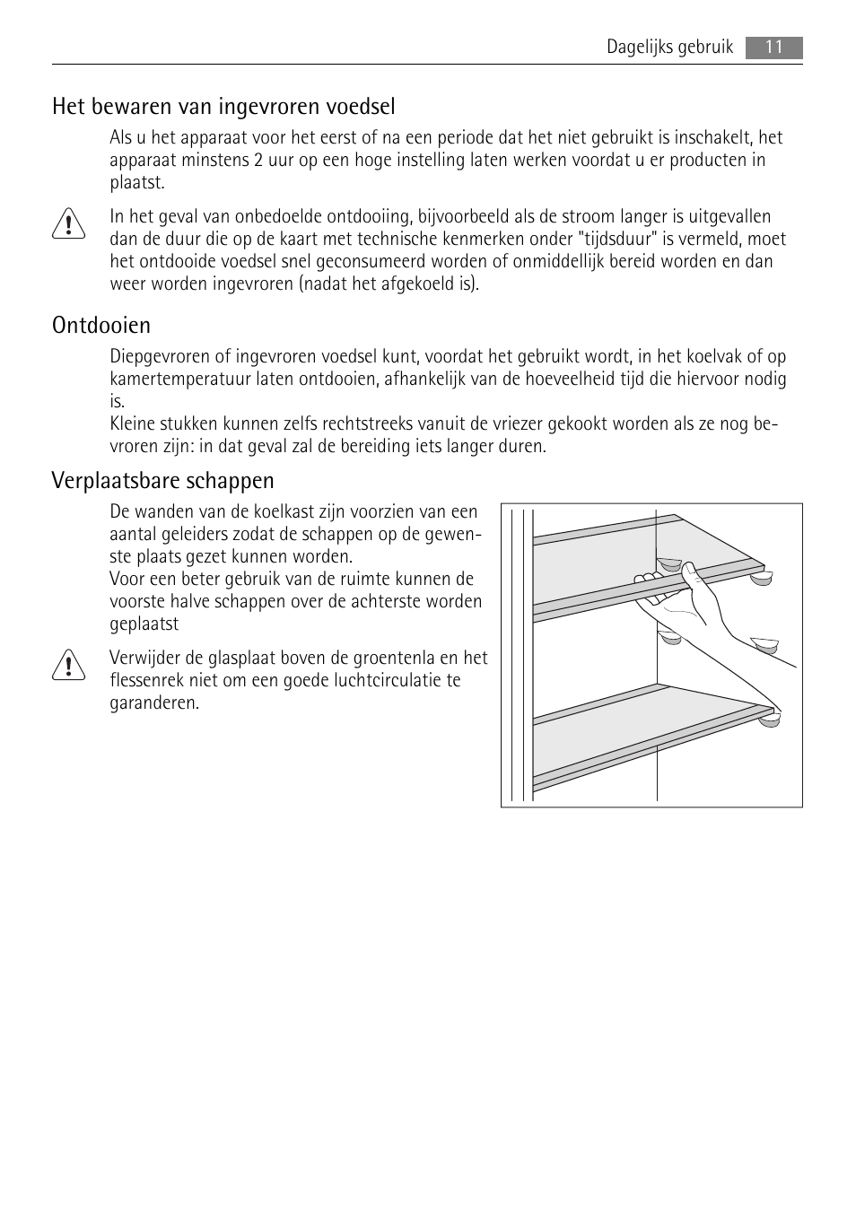 Het bewaren van ingevroren voedsel, Ontdooien, Verplaatsbare schappen | AEG SKS68840F0 User Manual | Page 11 / 84