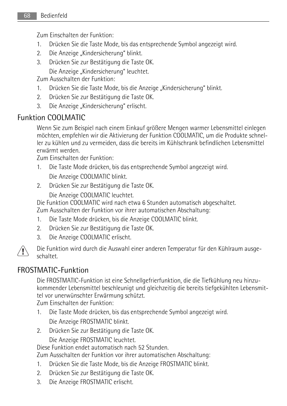 Funktion coolmatic, Frostmatic-funktion | AEG SKS68840F0 User Manual | Page 68 / 84