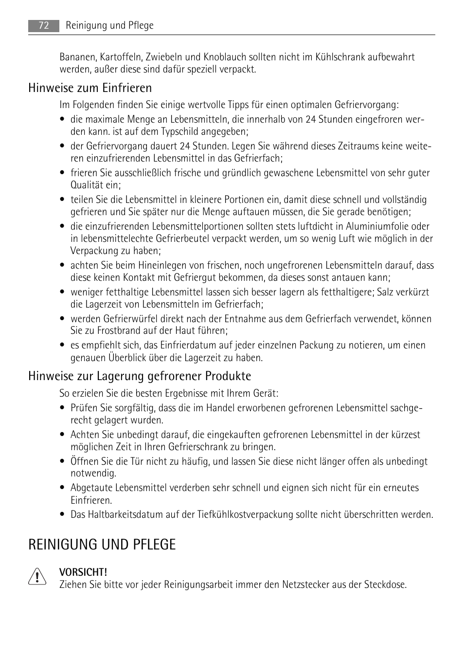 Reinigung und pflege, Hinweise zum einfrieren, Hinweise zur lagerung gefrorener produkte | AEG SKS68840F0 User Manual | Page 72 / 84