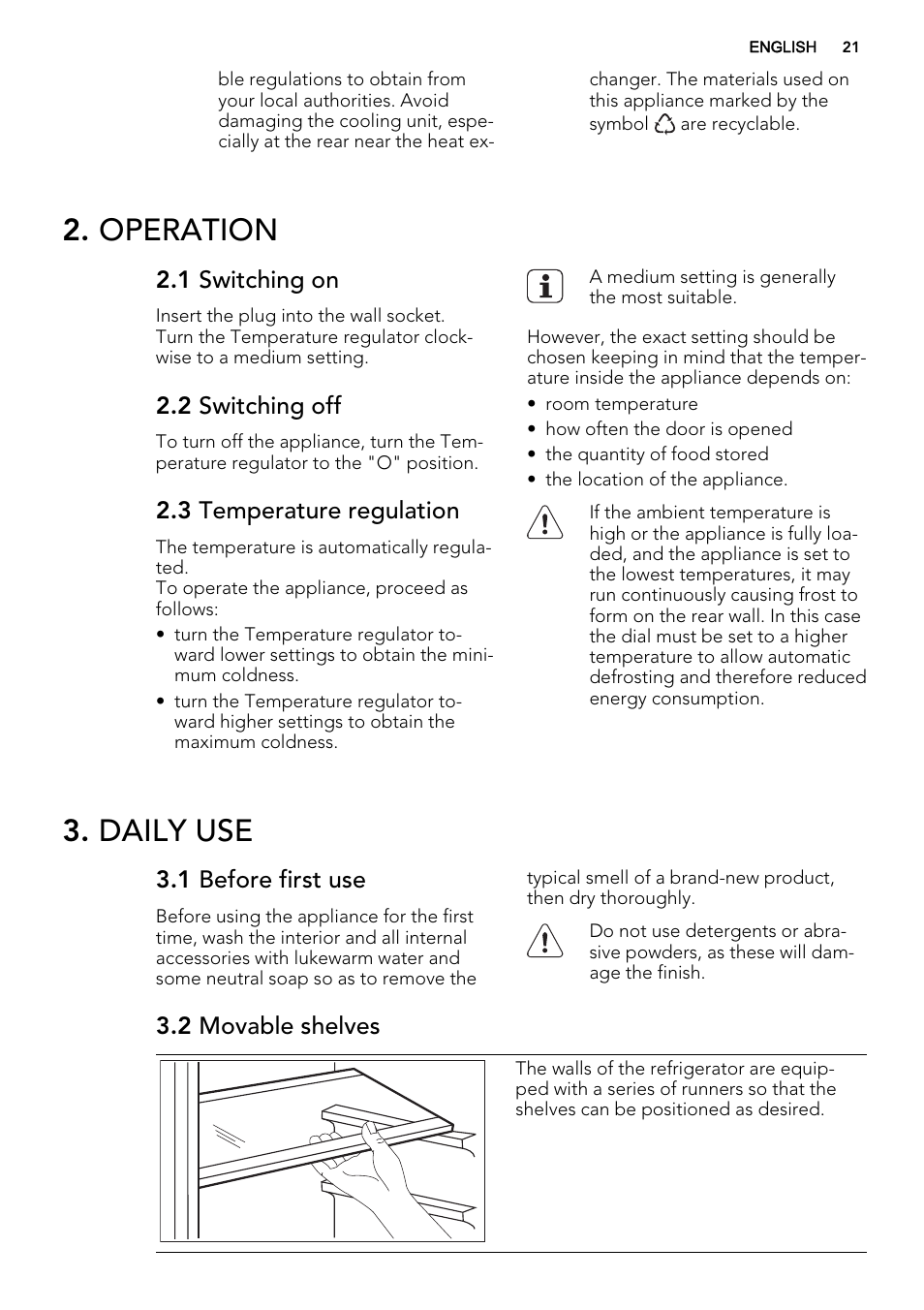 Operation, Daily use | AEG SKS41200S0 User Manual | Page 21 / 68