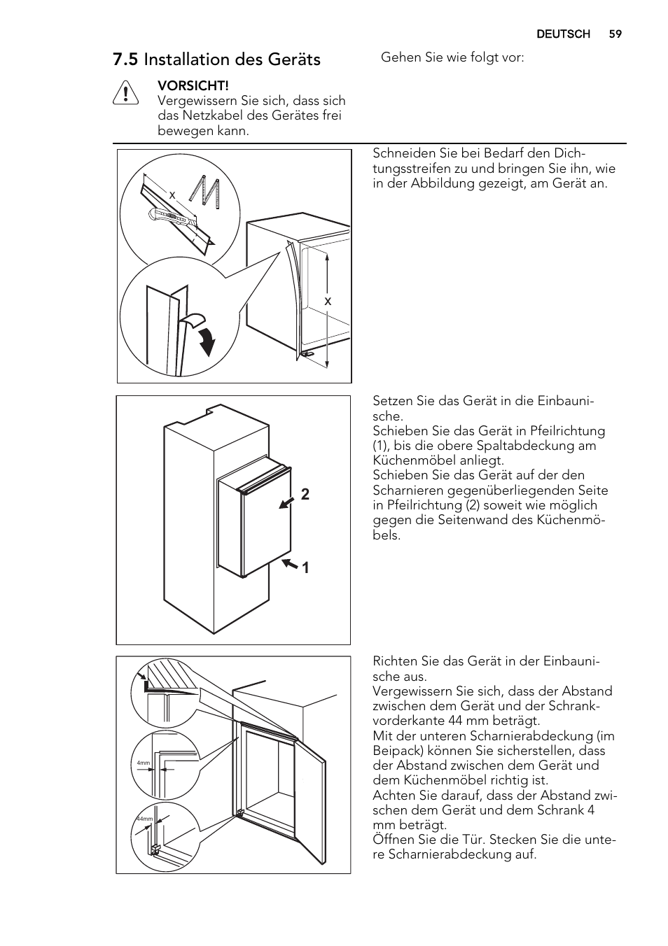 5 installation des geräts | AEG SKS41200S0 User Manual | Page 59 / 68