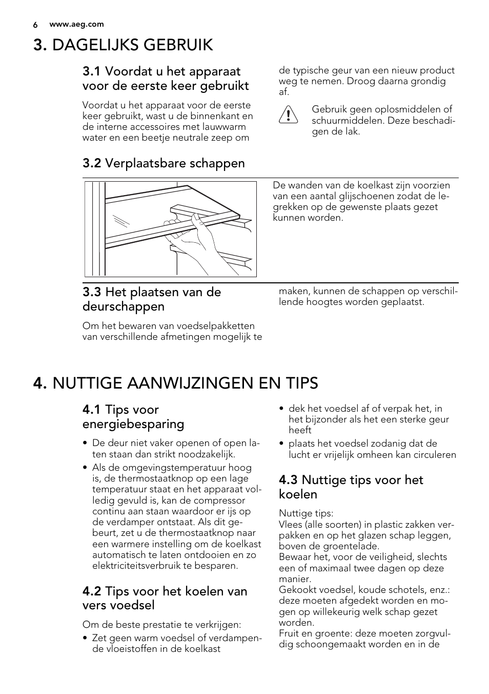 Dagelijks gebruik, Nuttige aanwijzingen en tips | AEG SKS41200S0 User Manual | Page 6 / 68