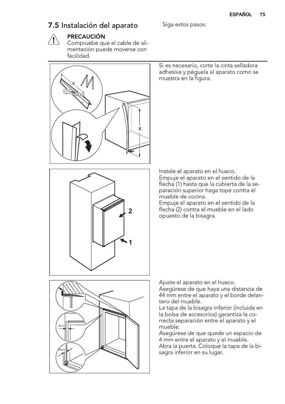 5 instalación del aparato | AEG SKS51000S0 User Manual | Page 75 / 84