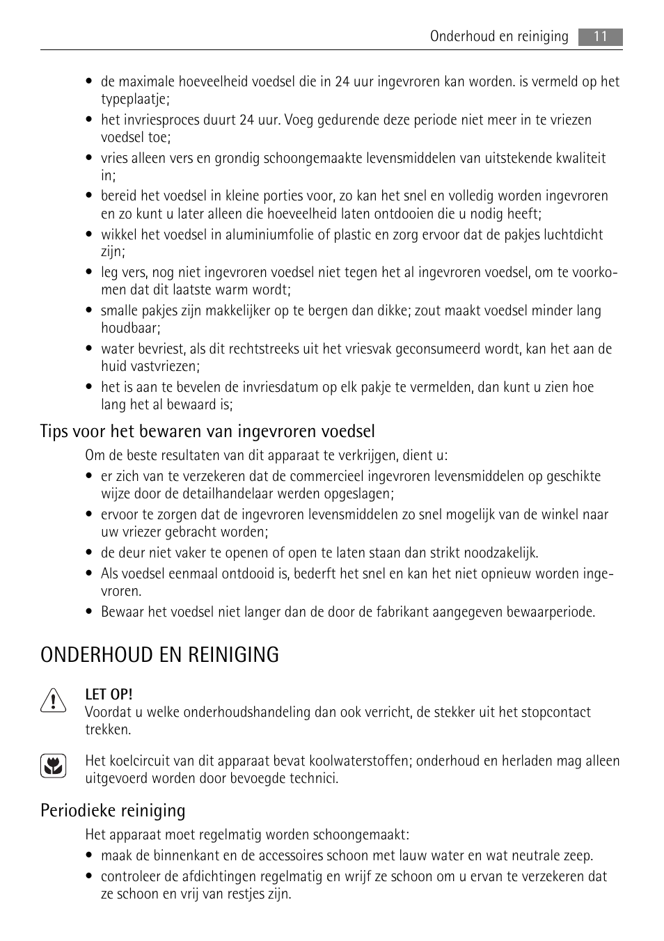 Onderhoud en reiniging, Tips voor het bewaren van ingevroren voedsel, Periodieke reiniging | AEG SKS48840S0 User Manual | Page 11 / 76