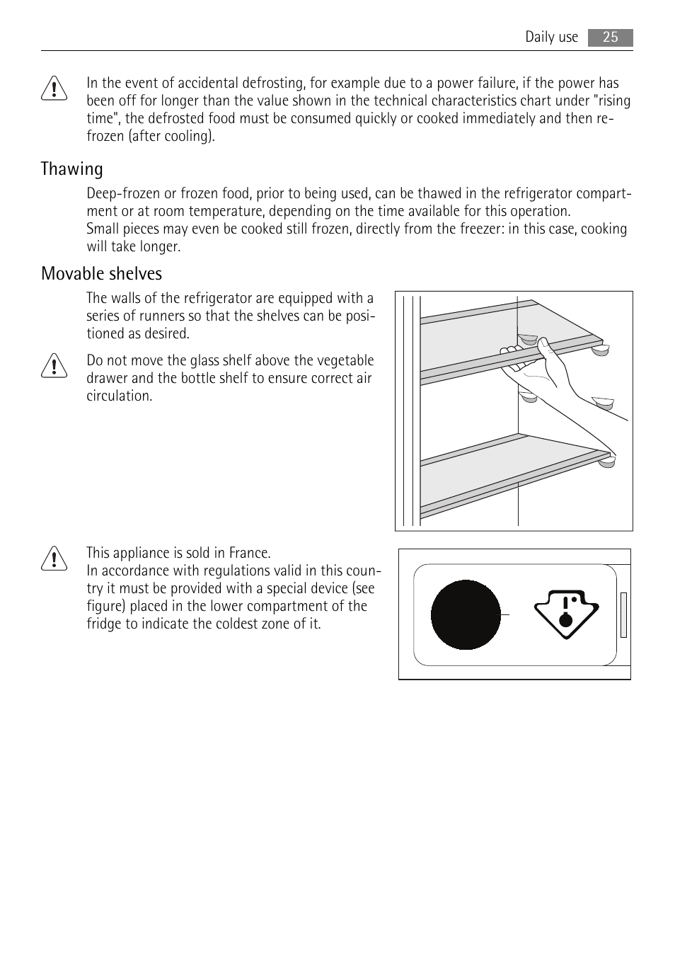 Thawing, Movable shelves | AEG SKS48840S0 User Manual | Page 25 / 76