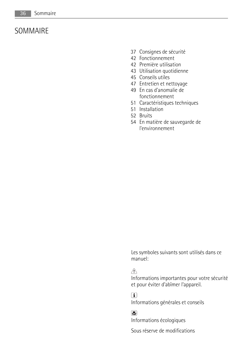 Sommaire | AEG SKS48840S0 User Manual | Page 36 / 76