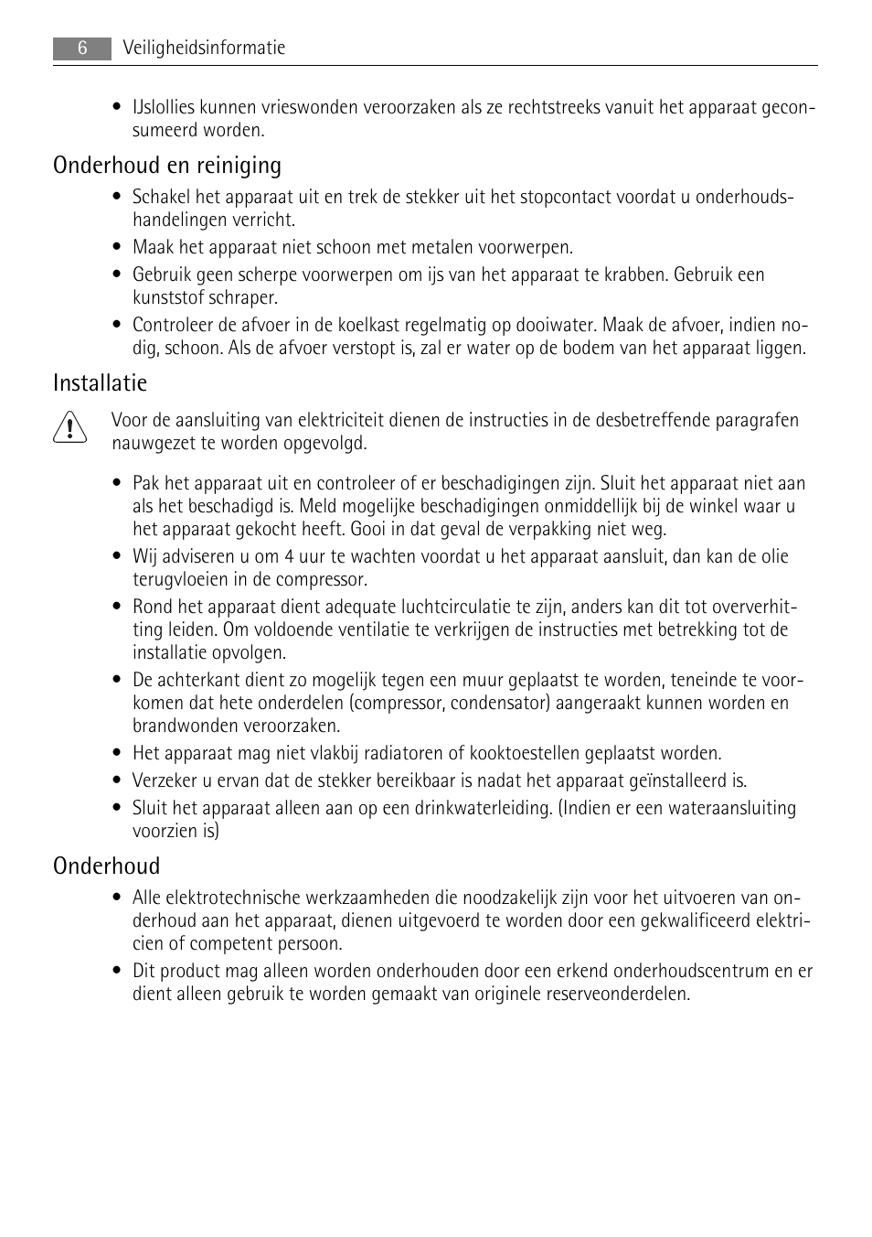 Onderhoud en reiniging, Installatie, Onderhoud | AEG SKS48840S0 User Manual | Page 6 / 76