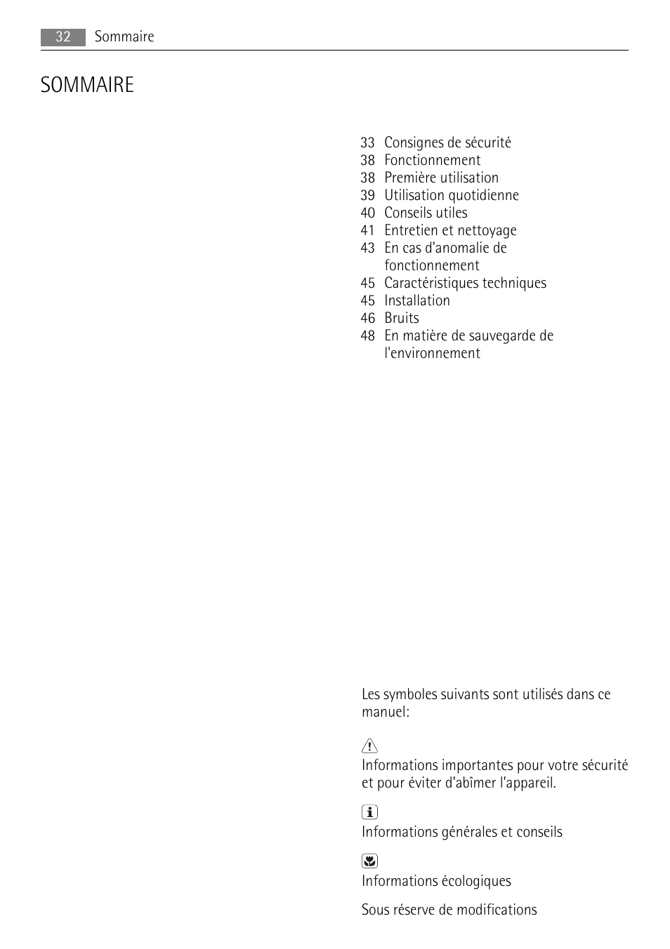 Sommaire | AEG SKS48800S0 User Manual | Page 32 / 64