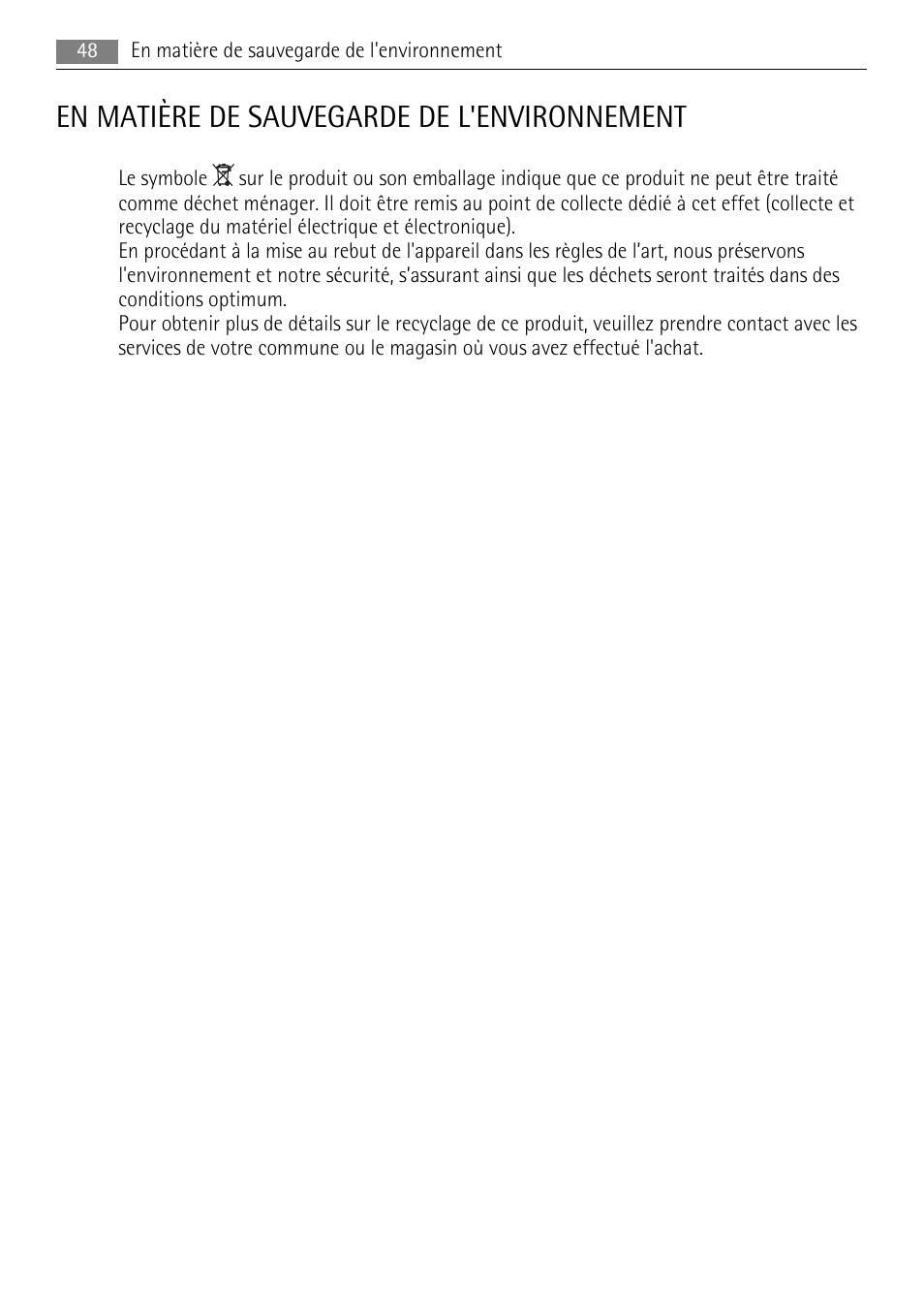 En matière de sauvegarde de l'environnement | AEG SKS48800S0 User Manual | Page 48 / 64