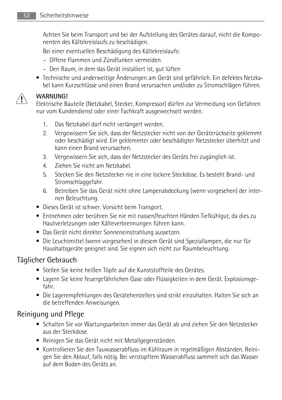Täglicher gebrauch, Reinigung und pflege | AEG SKS48800S0 User Manual | Page 52 / 64