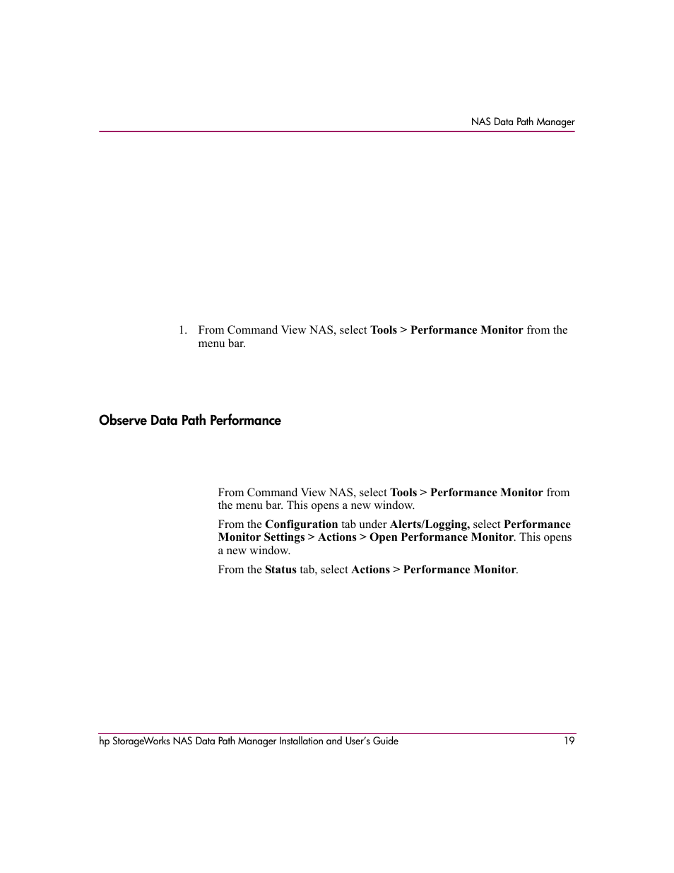 Observe data path performance | HP StorageWorks NAS Data Path Manager Software User Manual | Page 19 / 42