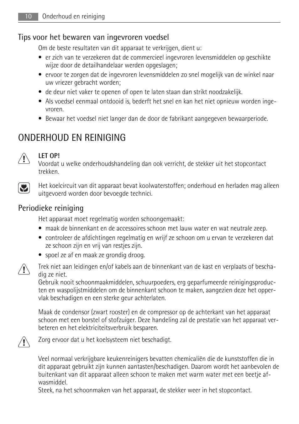 Onderhoud en reiniging, Tips voor het bewaren van ingevroren voedsel, Periodieke reiniging | AEG SKS51040S0 User Manual | Page 10 / 92