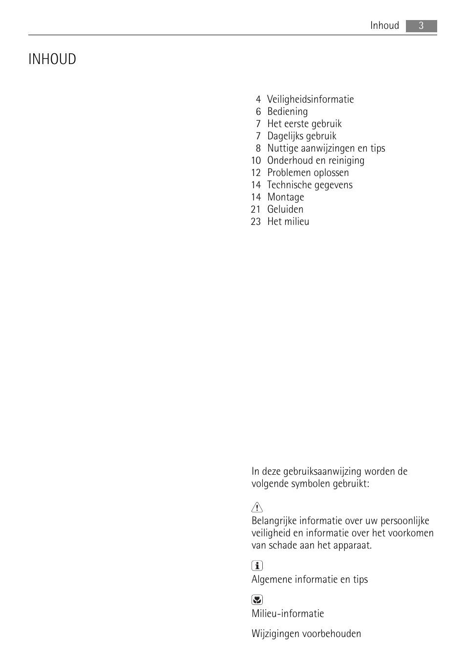 Inhoud | AEG SKS51040S0 User Manual | Page 3 / 92