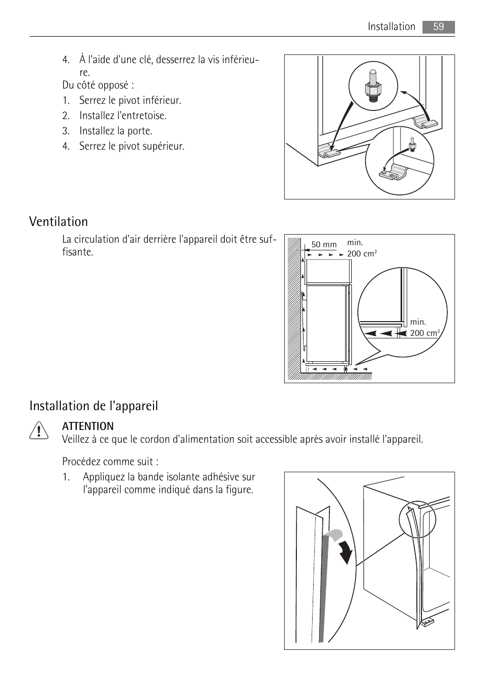 Ventilation, Installation de l'appareil | AEG SKS51040S0 User Manual | Page 59 / 92